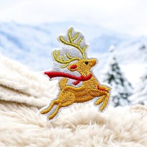 Festive Reindeer Embroidered Patch - Yellow and Red